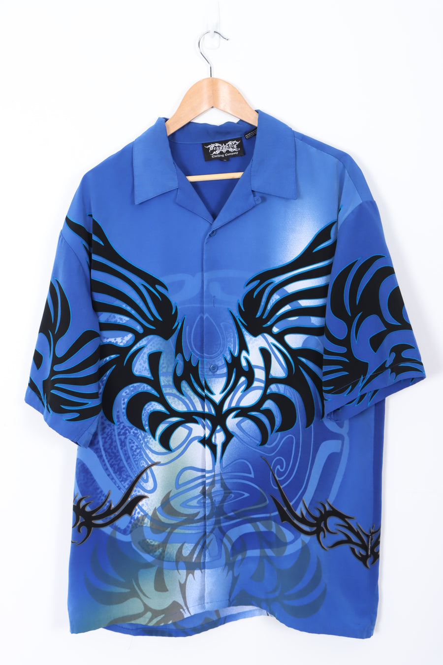 DRAGONFLY Clothing Company Blue Y2K Flame Short Sleeve Shirt (XL)