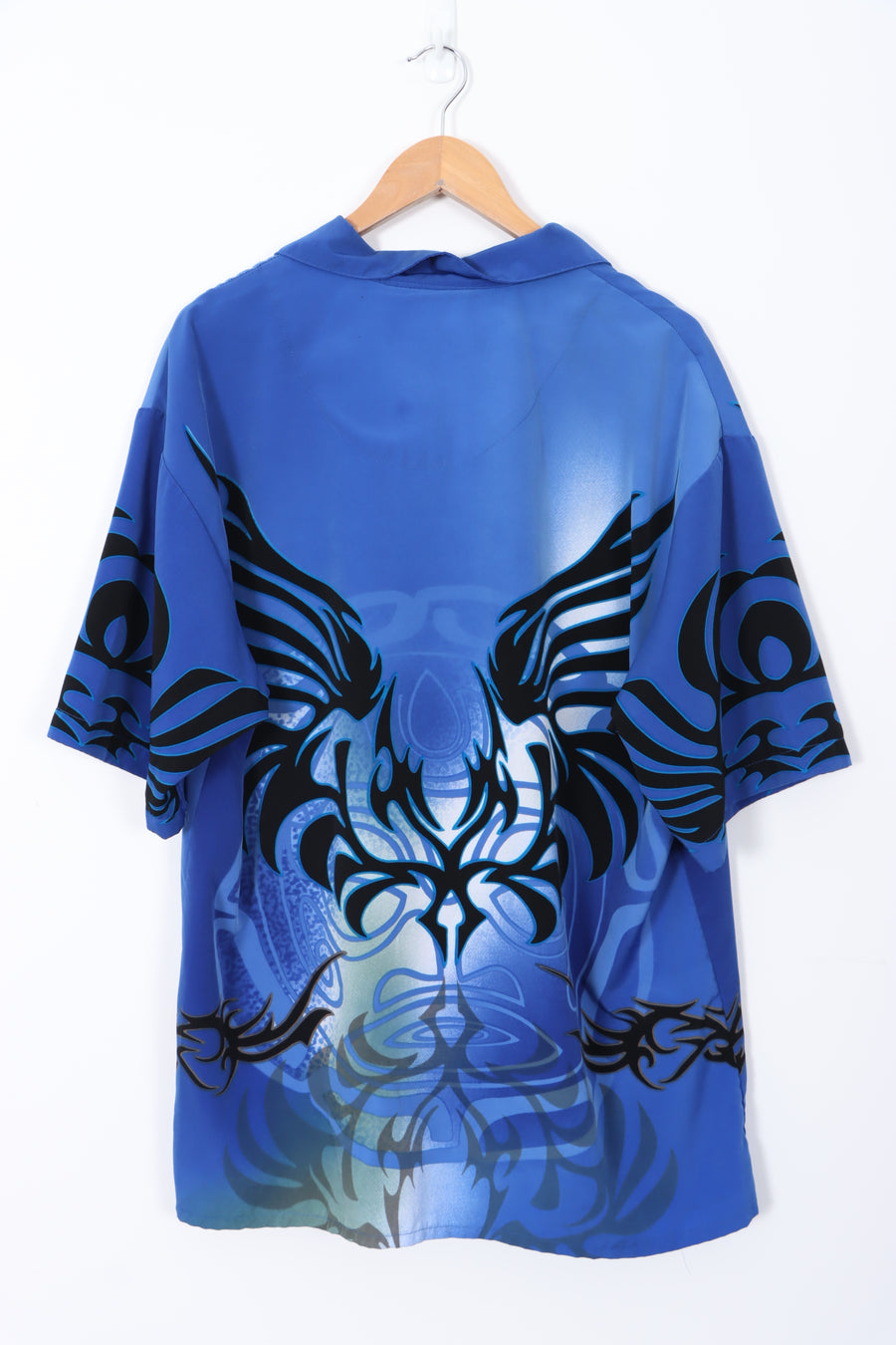 DRAGONFLY Clothing Company Blue Y2K Flame Short Sleeve Shirt (XL)