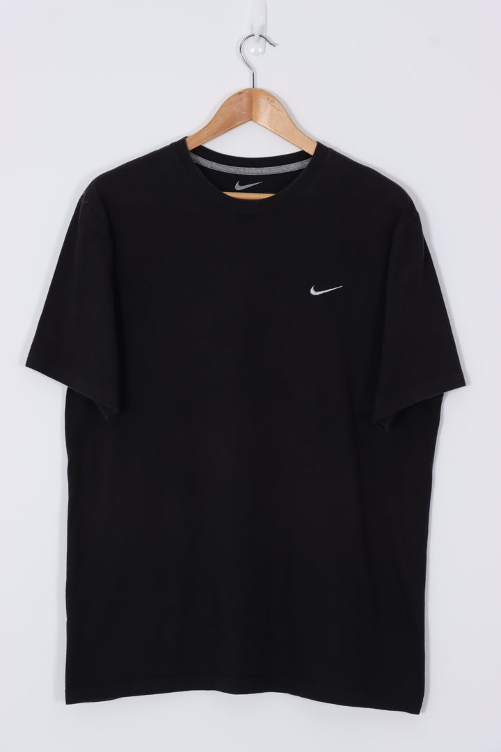 NIKE Black & Silver Embroidered Swoosh Tee (XL)