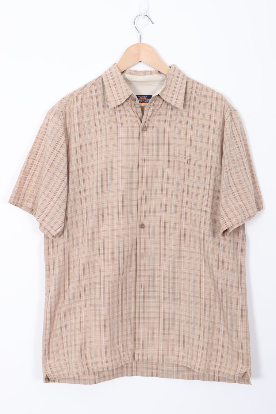 DICKIES Brown Tan Plaid Shirt Short Sleeve Shirt (L)