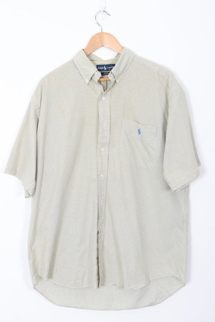 RALPH LAUREN 'Blaire' Yellow Blue Plaid Short Sleeve Shirt (L)