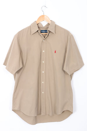 RALPH LAUREN 'Classic Fit' Sand Brown Short Sleeve Shirt (L)