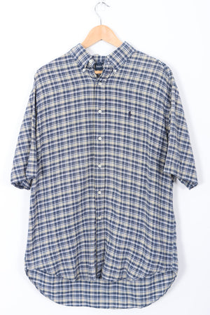 RALPH LAUREN 'Blaire' Navy Yellow Plaid Short Sleeve Shirt (L)