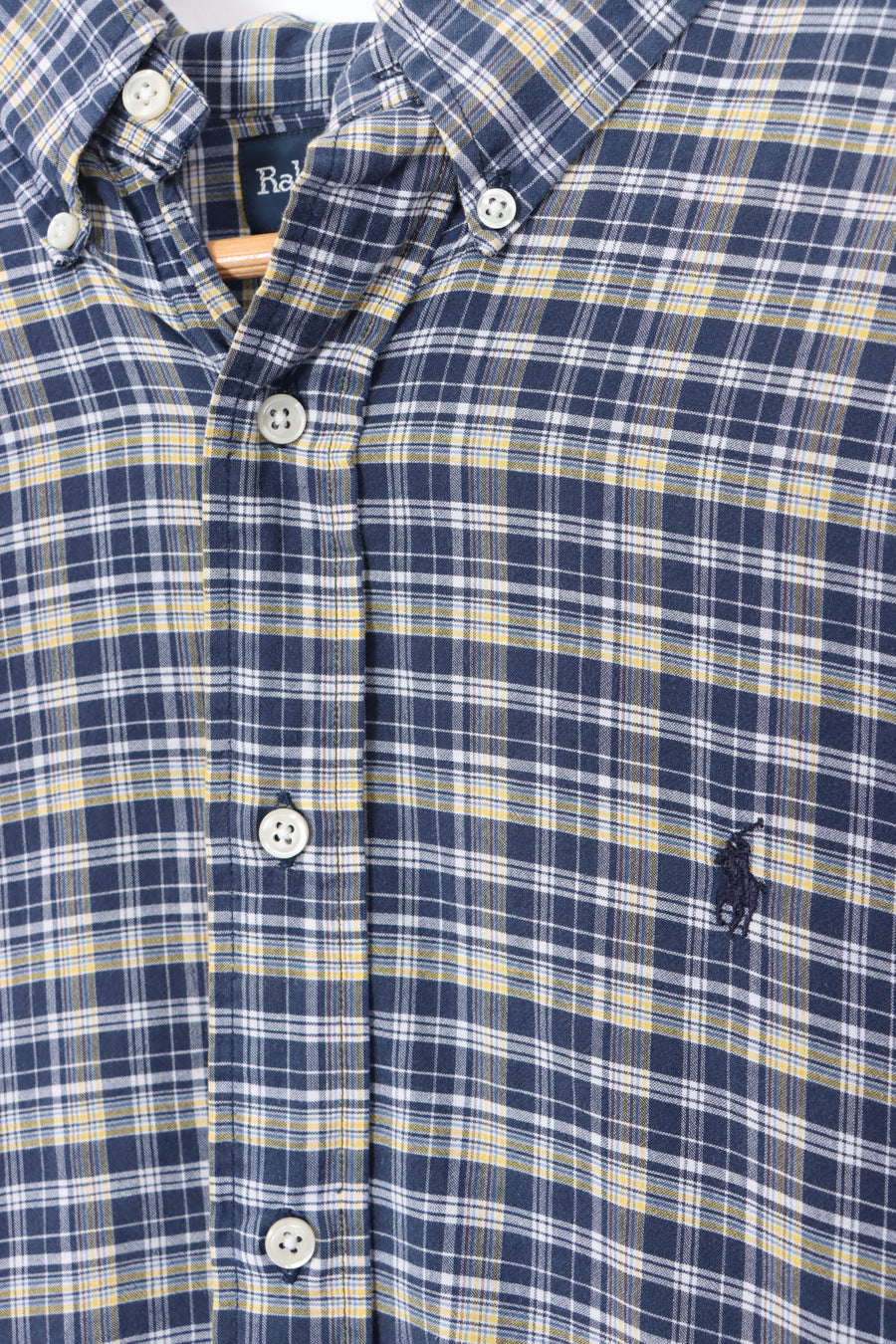 RALPH LAUREN 'Blaire' Navy Yellow Plaid Short Sleeve Shirt (L)