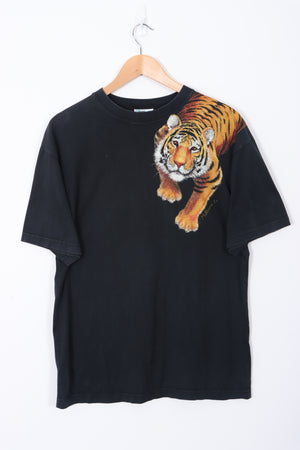 Melbourne Zoo Tiger Animal Print Black Tee Made in Australia (L)