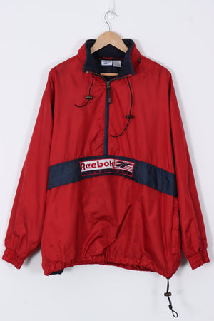 REEBOK Red & Navy 1/4 Zip Retractable Hood Windbreaker (XXL)