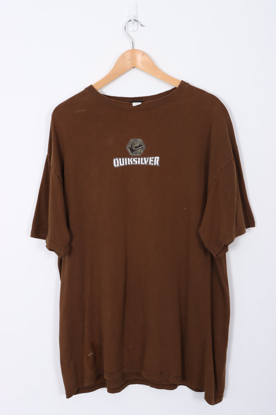 QUICKSILVER Spell Out Front Back Logo Brown Surfer T-Shirt (L)