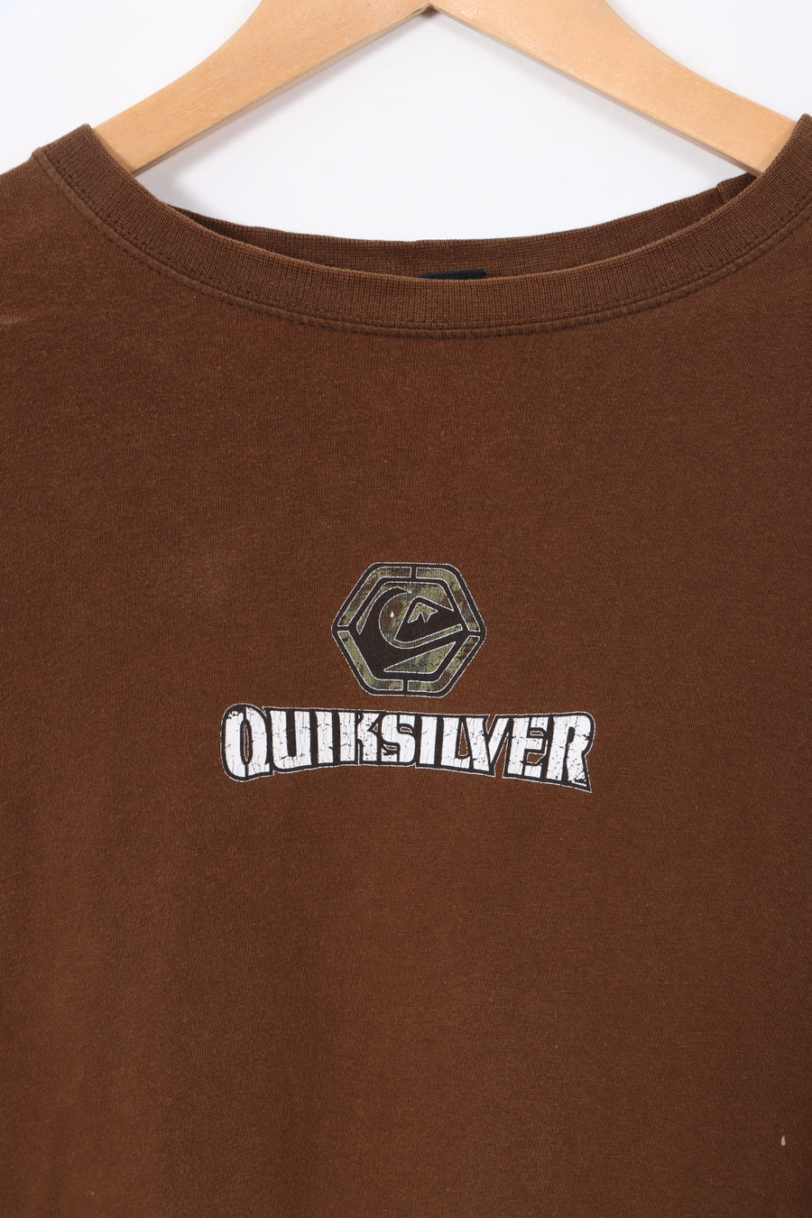 QUICKSILVER Spell Out Front Back Logo Brown Surfer T-Shirt (L)