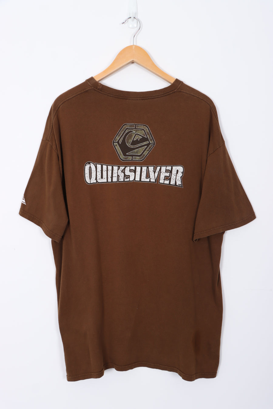 QUICKSILVER Spell Out Front Back Logo Brown Surfer T-Shirt (L)