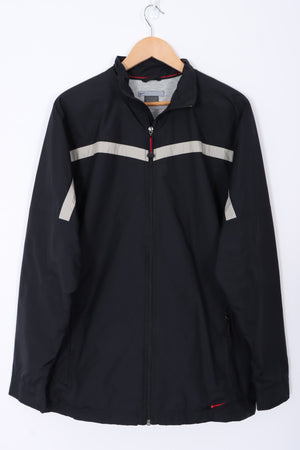 NIKE Stripe Panel Lined Black Windbreaker Jacket (L)