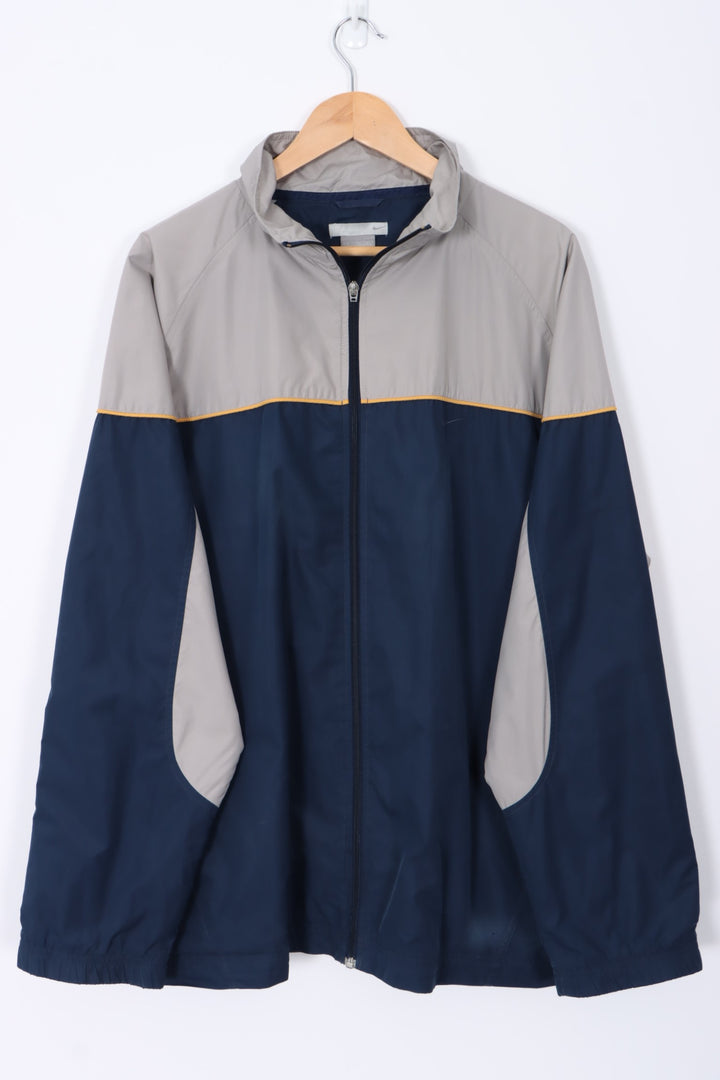 NIKE Navy Blue & Silver Colour Block Lined Windbreaker Jacket (XL)