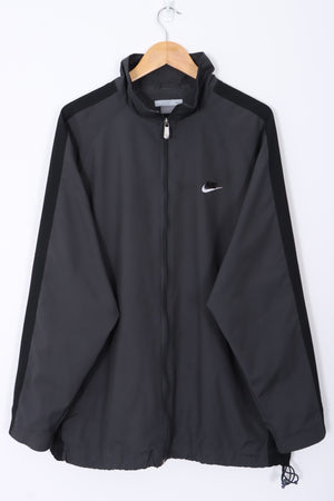 NIKE Embroidered Swoosh Logo Charcoal Grey Windbreaker Jacket (XL)