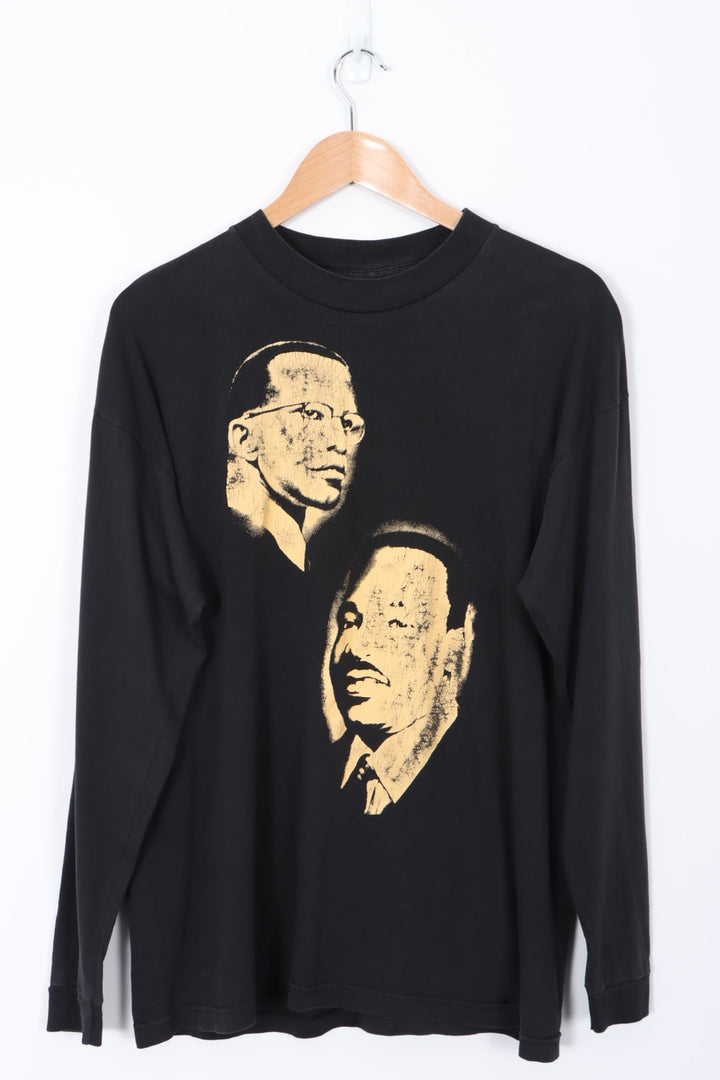 Malcolm X Martin Luther King Jr. Portrait Long Sleeve USA Made Tee (L)