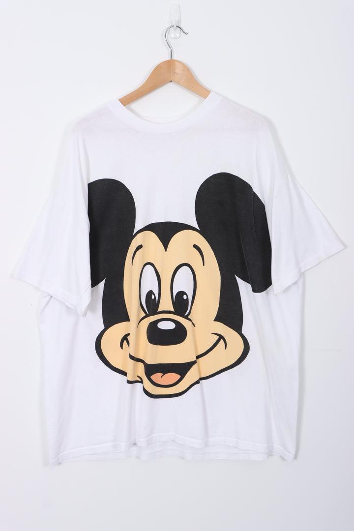 Mickey Mouse Large Front Graphic White Cartoon Tee (XXL)