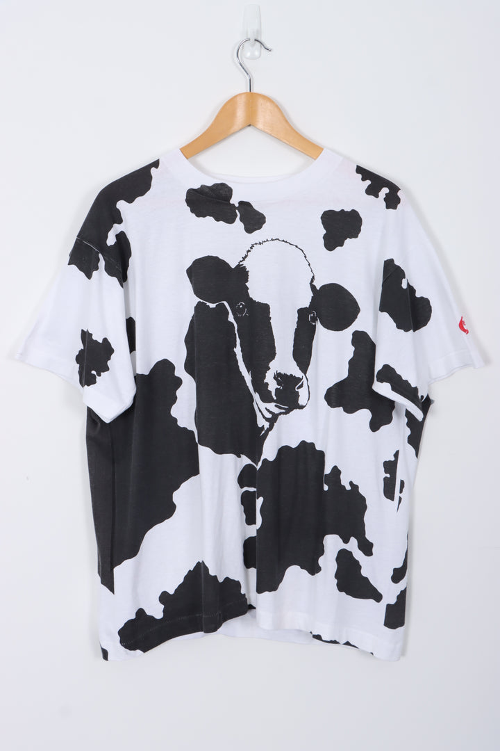 Vintage Cow Print All Over Single Stitch Animal USA Made T-Shirt (L-XL)