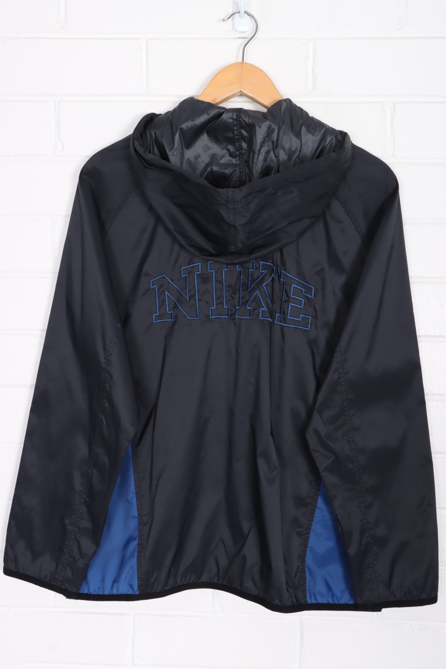 NIKE Black Blue Colour Block 1 4 Zip Hooded Windbreaker M L