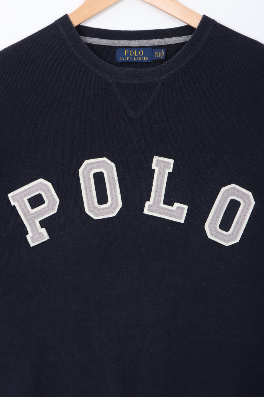 RALPH LAUREN POLO Spell Out Logo Patch Knit Sweater (XL)