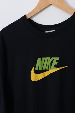 NIKE Spell-out Large Centre Green Yellow Logo Graphic Black T-shirt (XL)