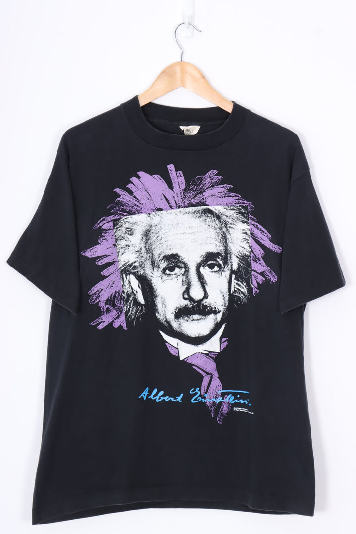 Albert Einstein Cartoon Drawn Portrait USA Made Tee (L)