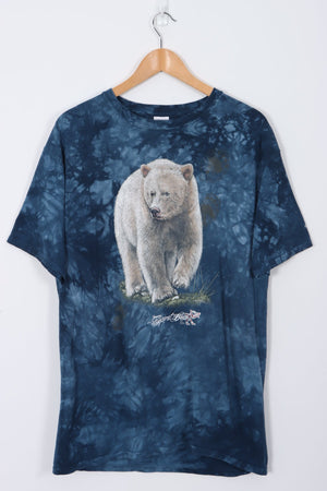 Walking Bear Graphic Print Animal Blue Tie Dye Tee (M)