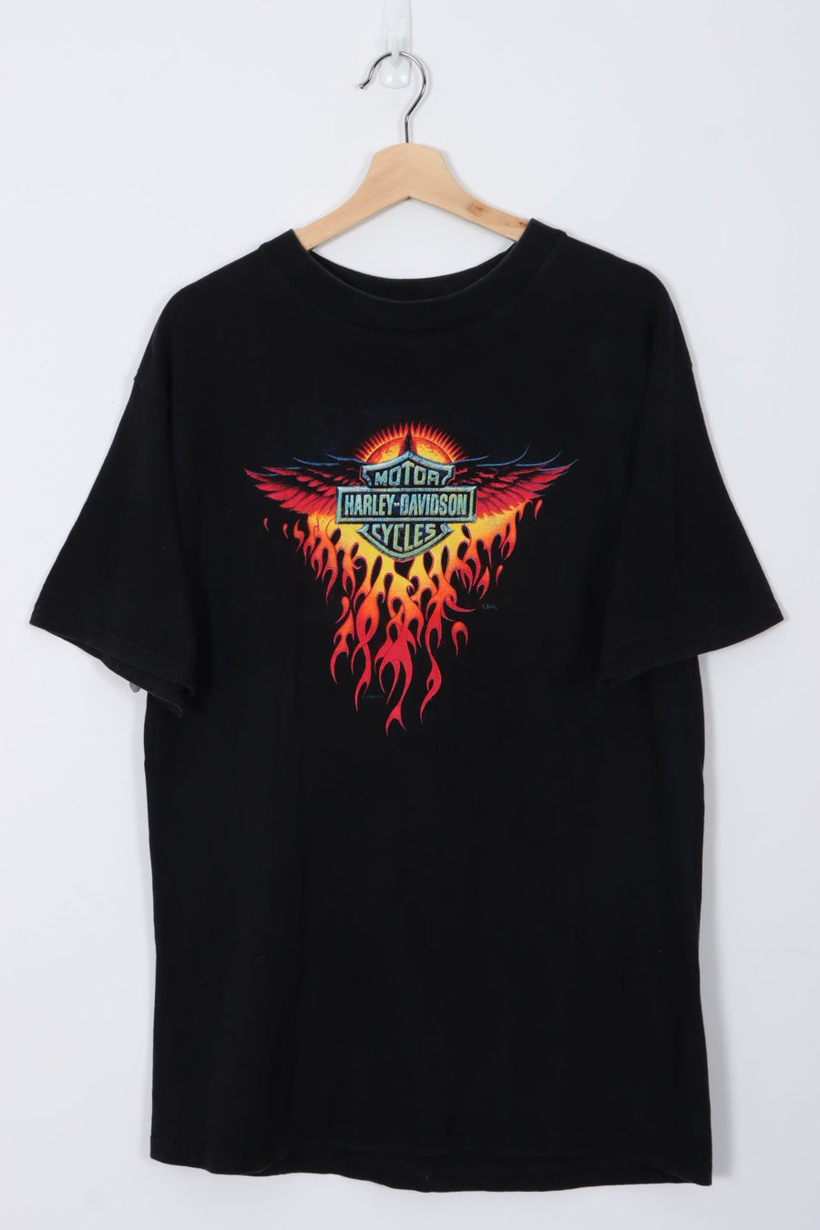 HARLEY DAVIDSON Tulsa Eagle Flames Centre Logo Black T-Shirt (L)