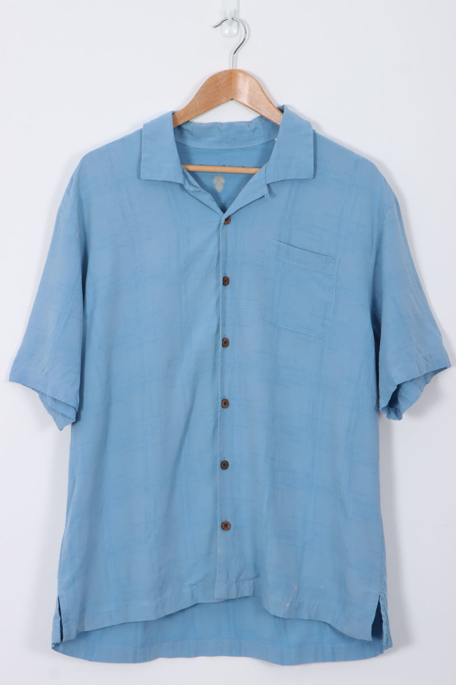 Tommy Bahama 'Health Care Reform' Blue Short Sleeve Silk Shirt (L-XL)