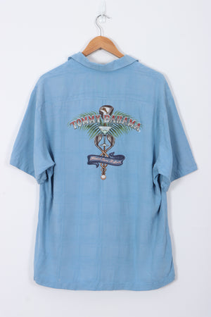 Tommy Bahama 'Health Care Reform' Blue Short Sleeve Silk Shirt (L-XL)