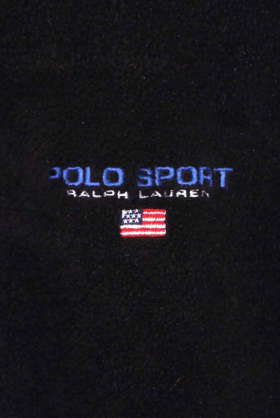 RALPH LAUREN POLO SPORT Flag Logo Black 1/4 Zip Fleece Sweatshirt (XL)