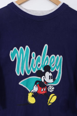 DISNEY Mickey Mouse Double Layered Single Stitch Navy Tee (L)