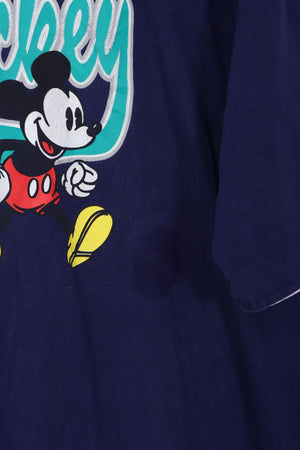 DISNEY Mickey Mouse Double Layered Single Stitch Navy Tee (L)