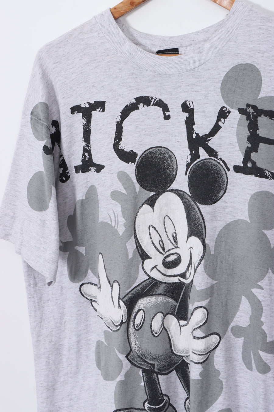 90s Disney Mickey Mouse Shadow Graphic Single Stitch Grey T-Shirt (L)