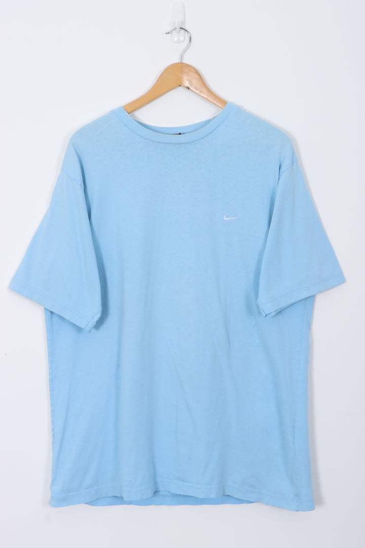 NIKE One Point Swoosh Embroidered Logo Blue T-Shirt (L)