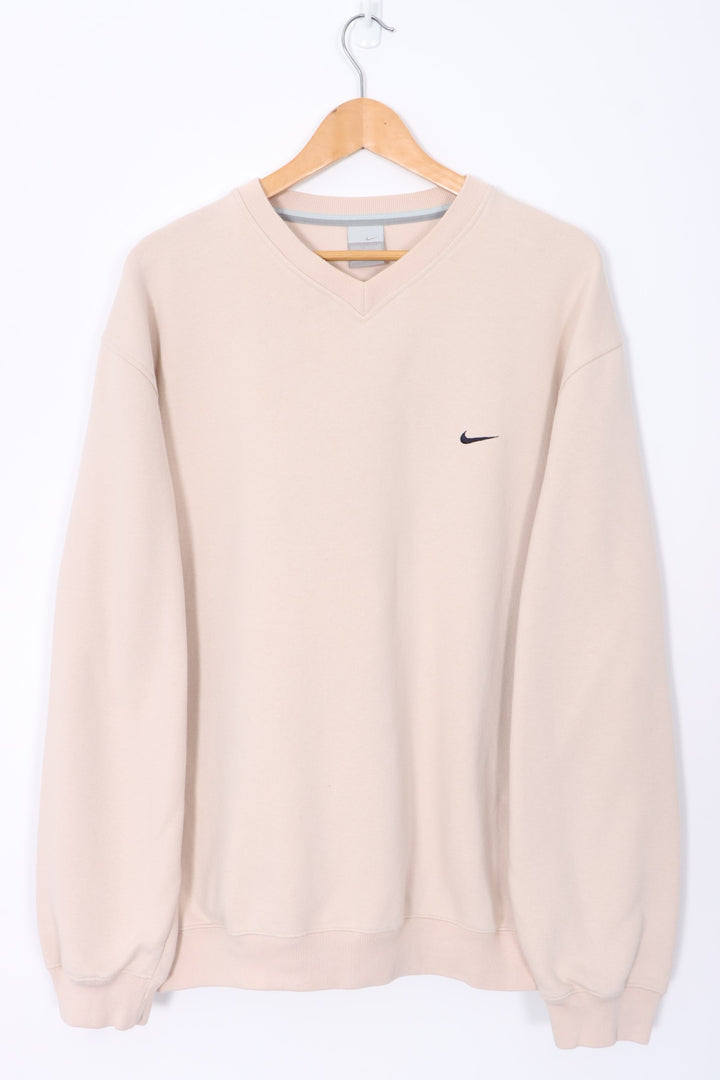 NIKE Swoosh Logo V-Neck Beige Sweatshirt Greece Made (XL)