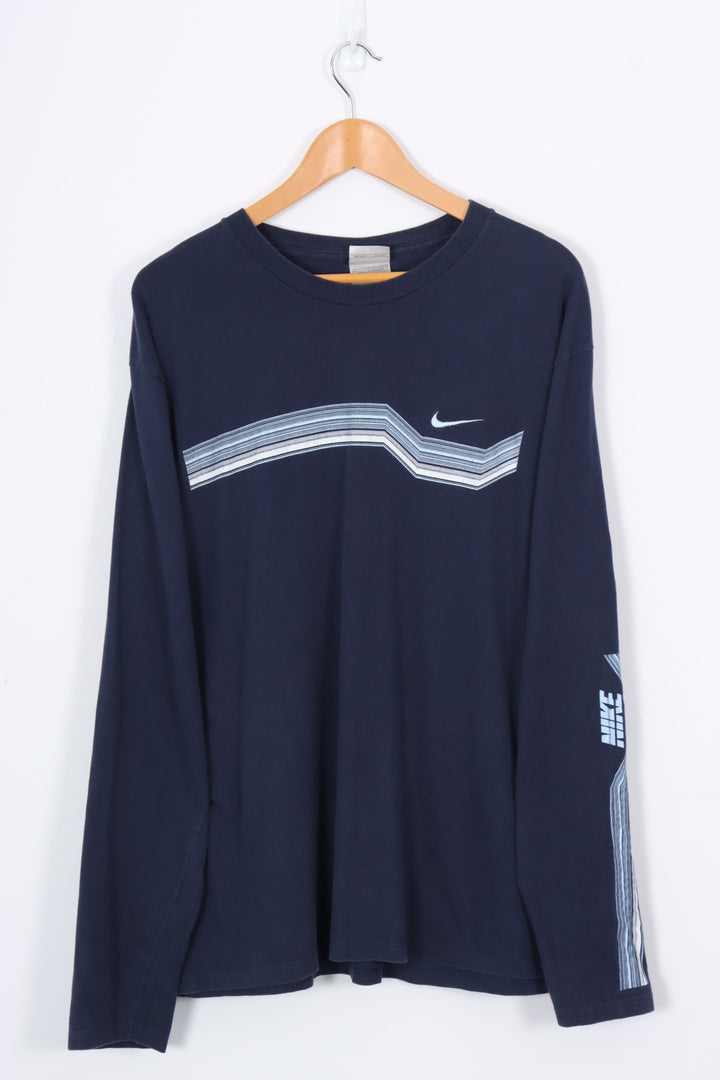 NIKE Embroidered Swoosh Blue Tones Long Sleeve Tee (XL)