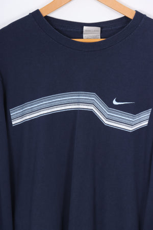 NIKE Embroidered Swoosh Blue Tones Long Sleeve Tee (XL)