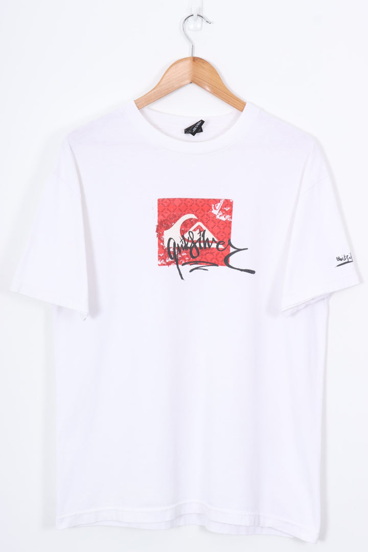 QUIKSILVER Red Black & White Logo Surf Tee (M-L)