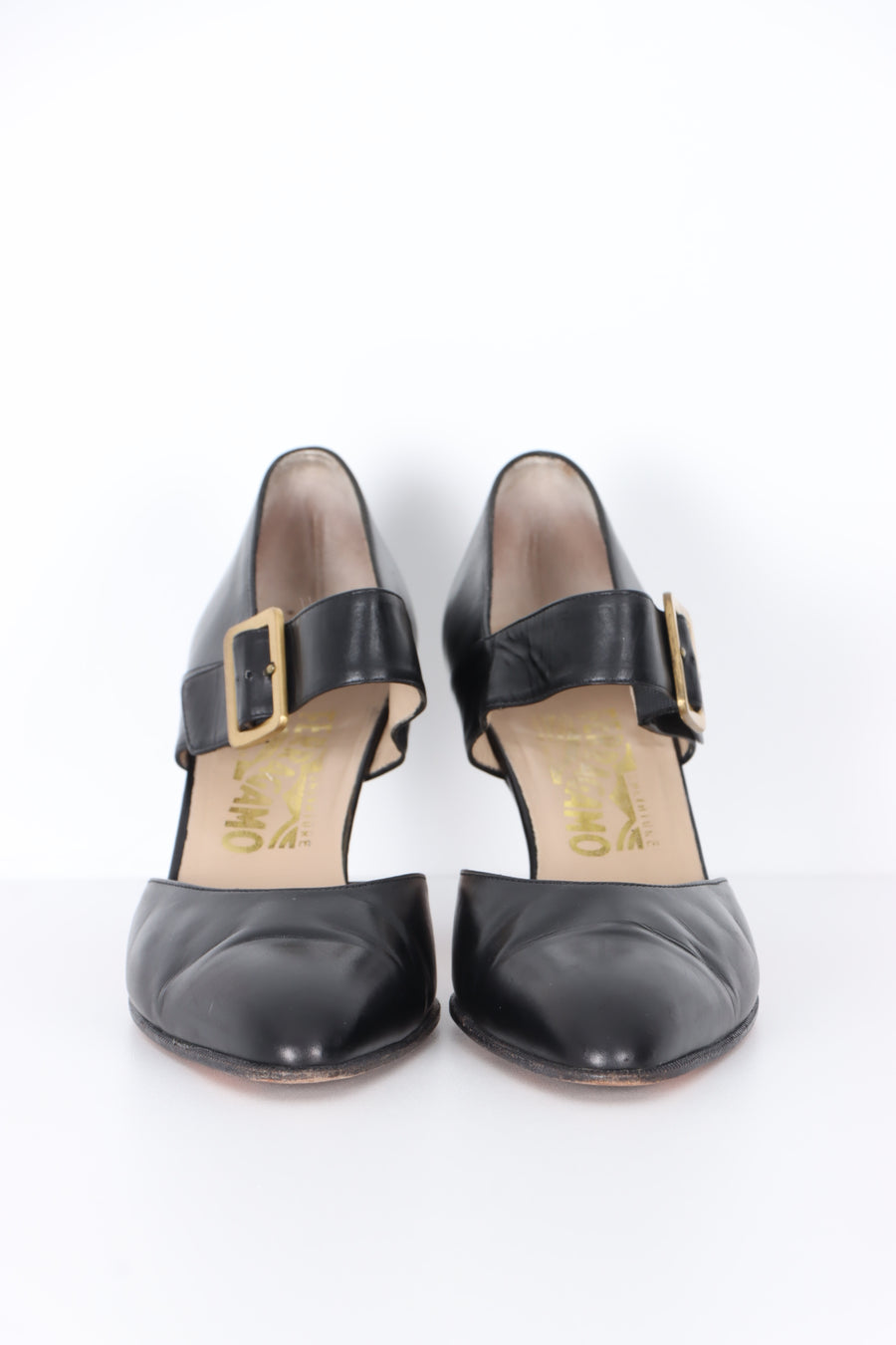 SALVATORE FERRAGAMO Black Leather Mary Jane Heels (8 Narrow)