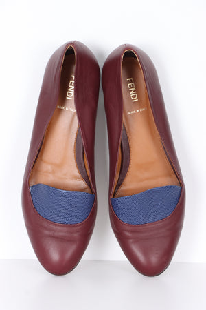 FENDI Maroon & Blue Lizard Leather Flats (40)