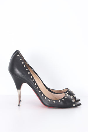 REPLICA Christian Louboutin Studded Peep Toe Leather Heels (38.5)