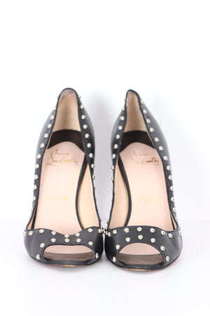 REPLICA Christian Louboutin Studded Peep Toe Leather Heels (38.5)