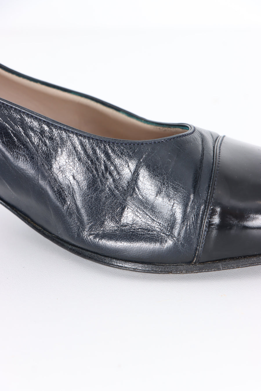 Vintage CHANEL Black Leather Patent Toe Cap Heels (38.5)