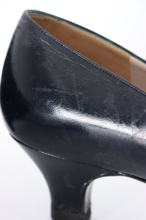 Vintage CHANEL Black Leather Patent Toe Cap Heels (38.5)