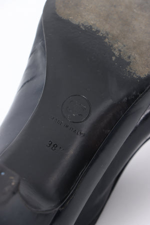 Vintage CHANEL Black Leather Patent Toe Cap Heels (38.5)