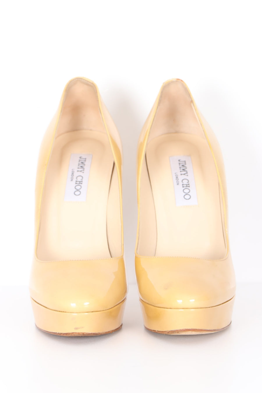 JIMMY CHOO Mustard Yellow Patent Leather Platform Heels (40)