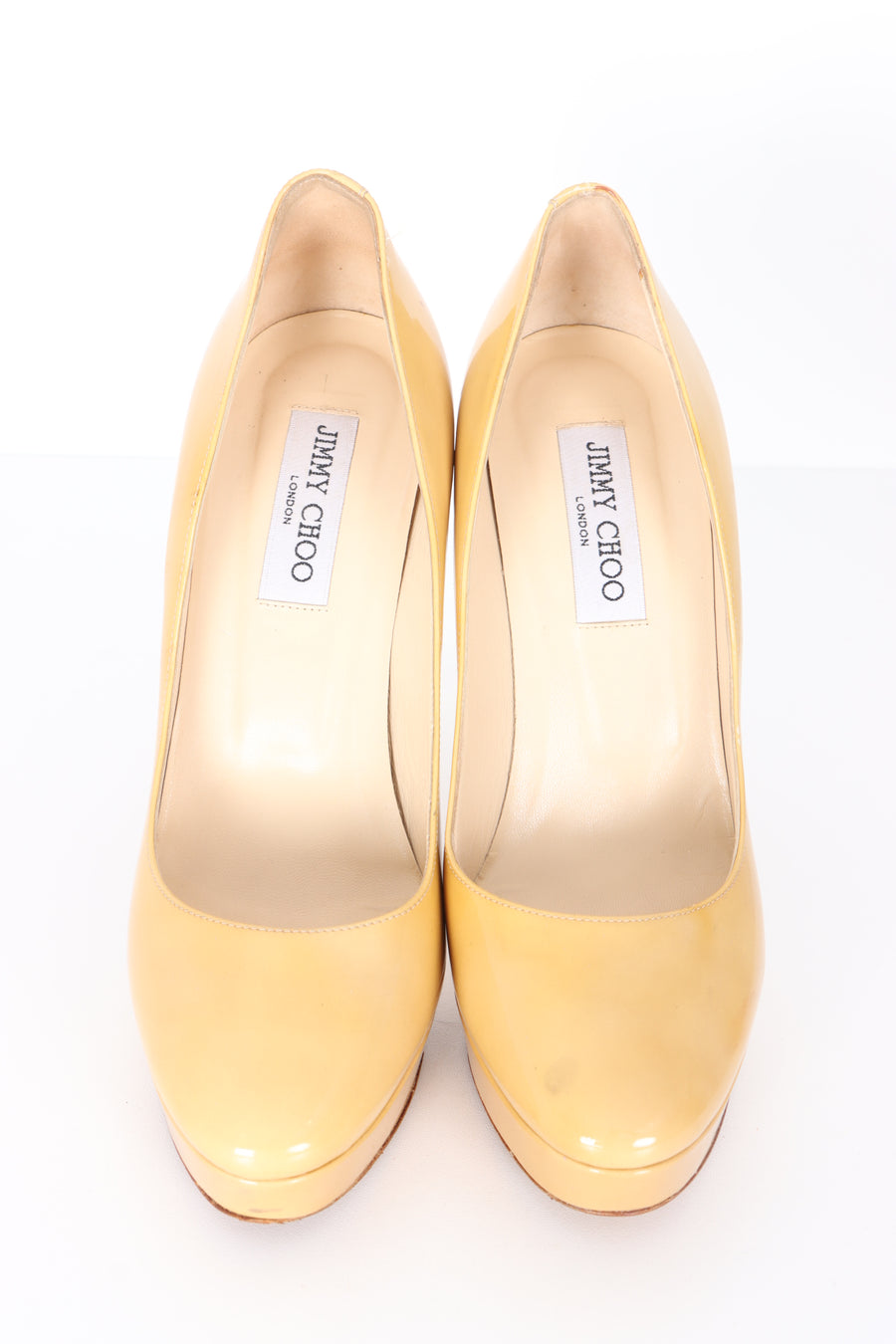 JIMMY CHOO Mustard Yellow Patent Leather Platform Heels (40)