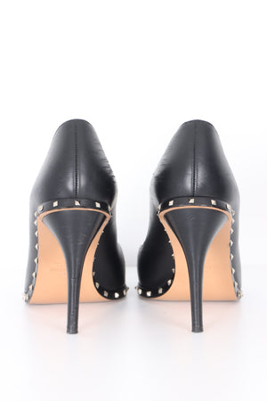 VALENTINO 'Rockstud' Black Leather Pointed Toe Heels (38)