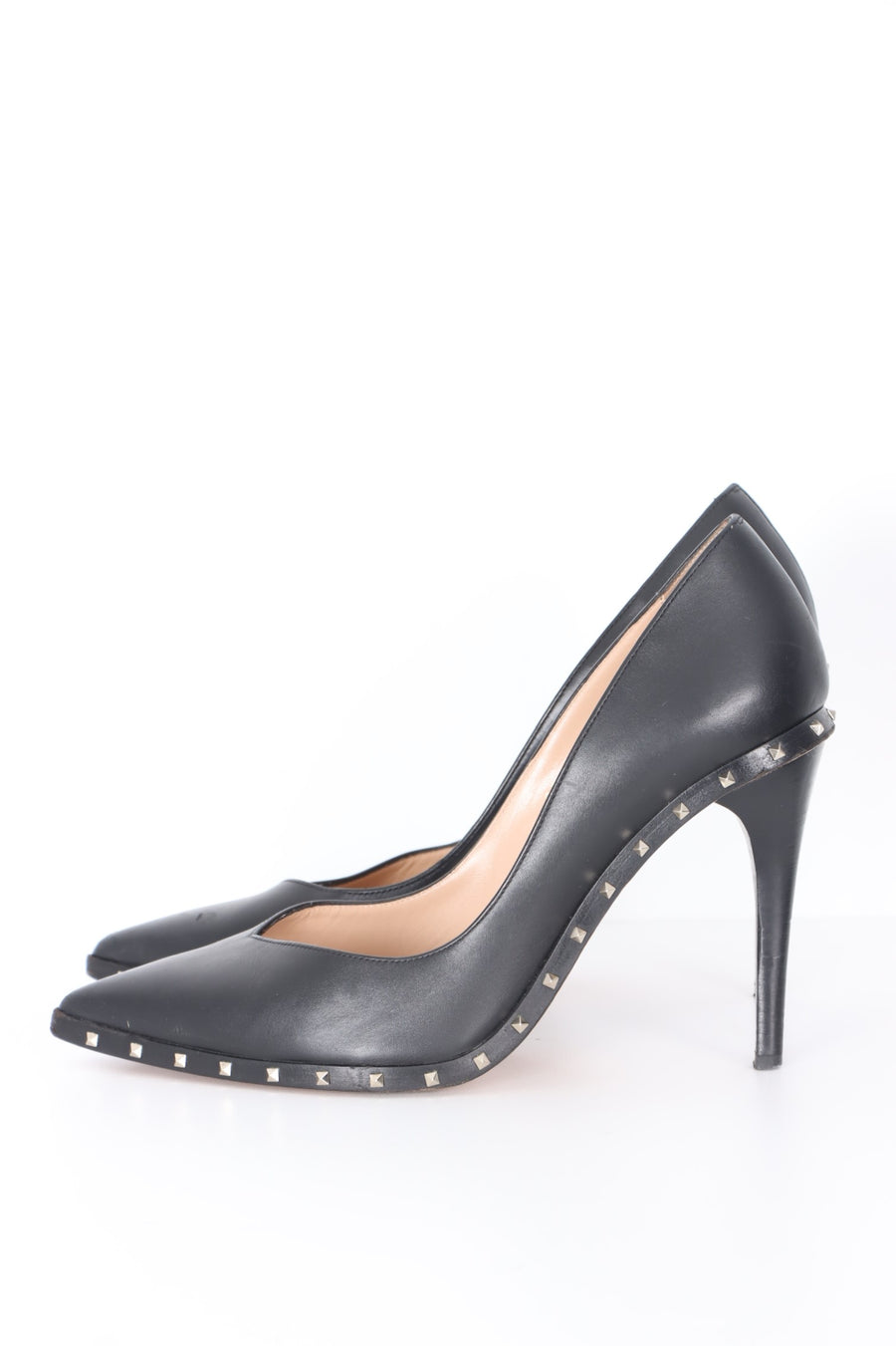 VALENTINO 'Rockstud' Black Leather Pointed Toe Heels (38)