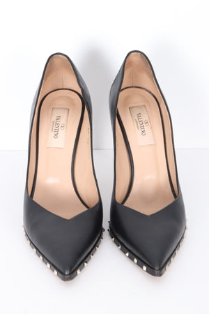 VALENTINO 'Rockstud' Black Leather Pointed Toe Heels (38)