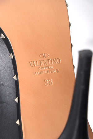 VALENTINO 'Rockstud' Black Leather Pointed Toe Heels (38)