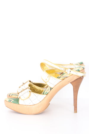 JUST CAVALLI 'Zoccolo' Leather and Wood Strappy Sandal Heels (40)